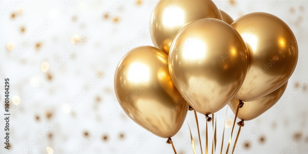 Poster a cluster of golden balloons against a backdrop of shimmering lights, capturing the essence of celeb