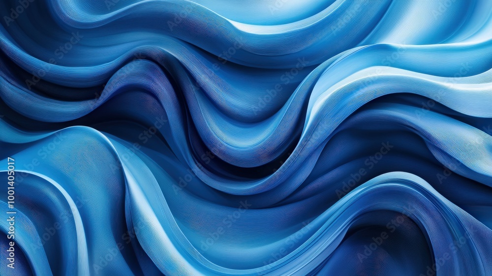 Poster dynamic abstract blue wave pattern with fluid, intertwined curves. the artwork uses varying blues to