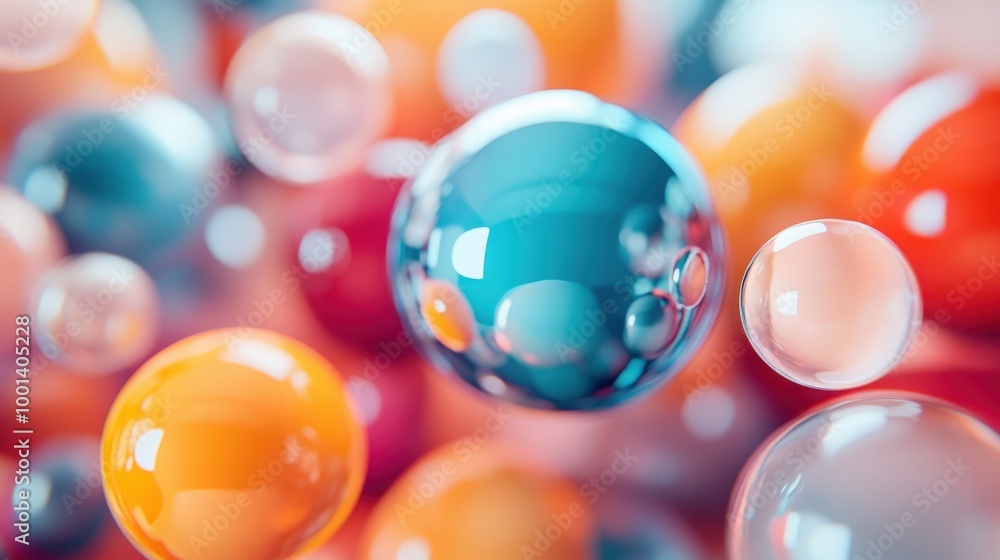 Aufkleber dynamic arrangement of abstract spheres in a 3d space, with a mix of matte and glossy textures, refl