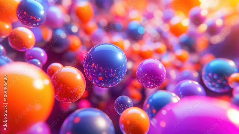 Aufkleber dynamic arrangement of abstract spheres in a 3d space, with a mix of matte and glossy textures, refl