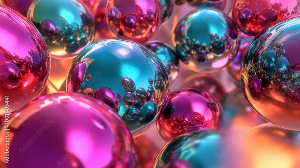 Aufkleber dynamic arrangement of abstract spheres in a 3d space, with a mix of matte and glossy textures, refl