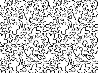 Seamless pattern abstract pattern of figures of different shapes black outlines. Organic smooth and wavy forms impression of lightness and ease. Pattern of clothes wallpaper print art objects  paper.