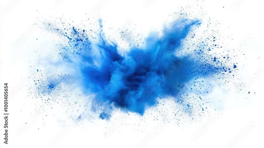 Poster dynamic blue color explosion with abstract splashes, isolated on a white or transparent background. 