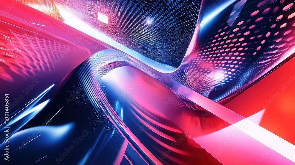 Poster dynamic light technology patterns combined with abstract shapes, producing a contemporary and high-t