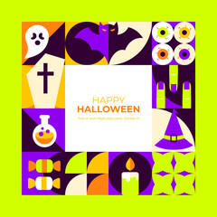Fototapeta premium Halloween Square Concept. Vector Illustration of Flat Style. Trick or Treat. Scary Party Greeting Card. Horror Holiday.