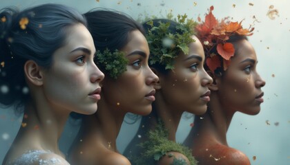 Obraz premium Four Women Representing the Seasons