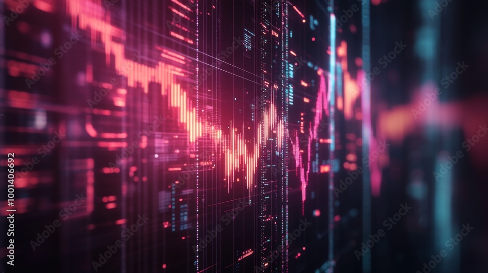 Leinwandbilder a futuristic digital stock market graph floating in the air, with glowing lines and data points, sym
