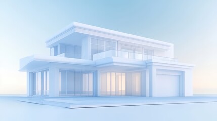 A white house with a garage and a balcony