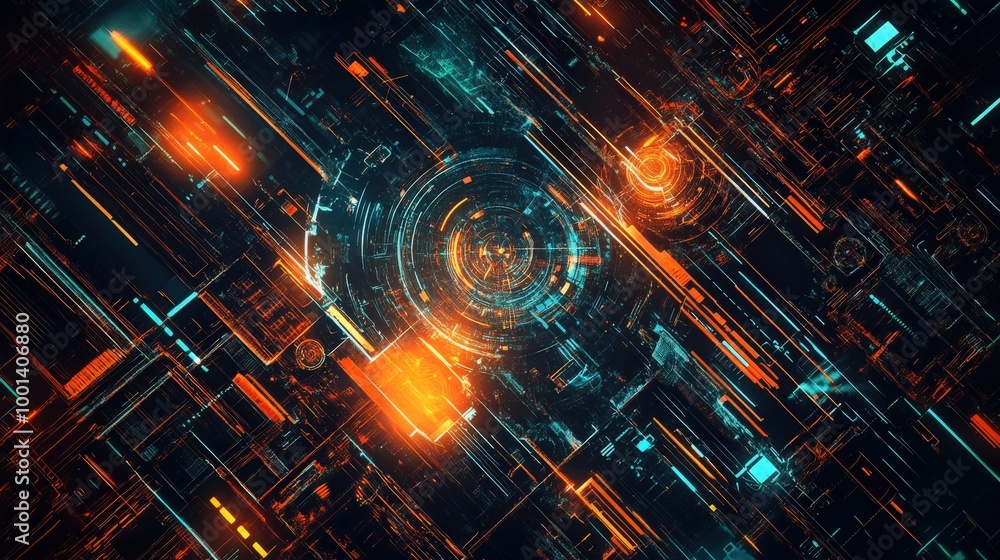 Poster dynamic technology pattern art featuring abstract shapes and intricate graphics. a high-tech visual 