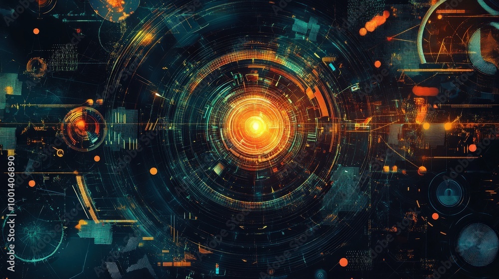 Poster dynamic technology pattern art featuring abstract shapes and intricate graphics. a high-tech visual 