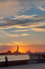 sunset over the sea, Sunset in Venice, Veneto, Italy, during a travel on summer hollyday. tourism, art nature, beauty