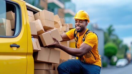 Delivery Man Loading Boxes into Truck