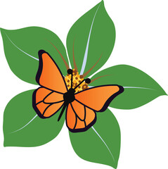 Butterfly sitting on flower, Vector image.