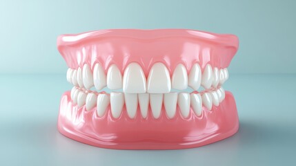 Obraz premium A close up of a fake pink tooth with white teeth