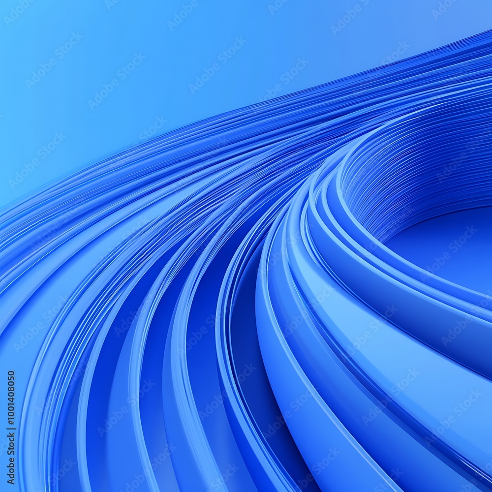 Poster abstract 3d render, blue background design with curved lines, generative ai