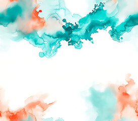 Obraz premium 13. Abstract watercolor splashes in vibrant turquoise and coral, flowing together to create an energetic yet calming composition 