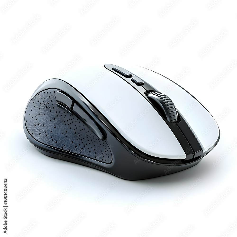 Poster wireless computer mouse with a sleek design on a white isolated background.