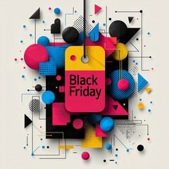 A bold graphic of a price tag with "Black Friday" written in a large, colorful font. Ai generated