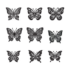 Butterfly Bold Linocut Silhouette Vector with White Background