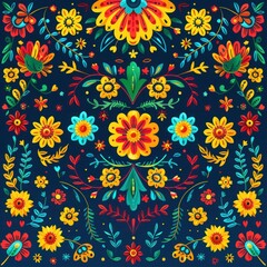 Fiesta Fun: Mexican Party Vector Template Design with Papel Picado, Floral & Geometric Pattern - Traditional Decoration from Mexico