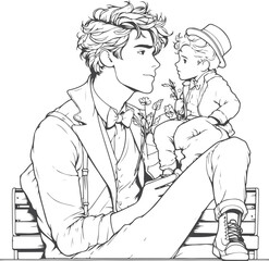 Man, Boy, and Husband Line Art Drawing vector design.