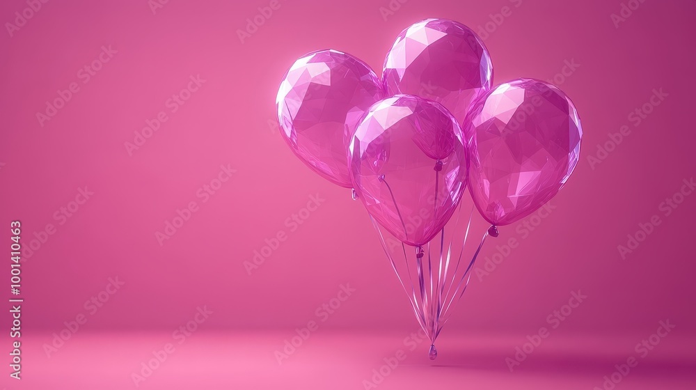 Poster a group of pink balloons with a geometric pattern against a pink background