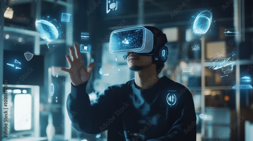 Leinwandbilder a virtual reality designer engaged in immersive technology creation in a modern studio with floating
