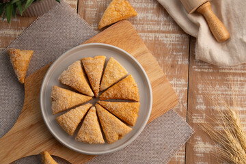 triangle shape butter crispy pie,Sugar Crisp Pie in white plate.Top view.