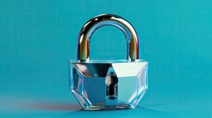 Fototapeta premium A holographic representation of a polygonal open padlock against a blue background, symbolizing safety,