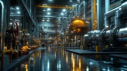 Fototapeta premium A large industrial building with many pipes and valves