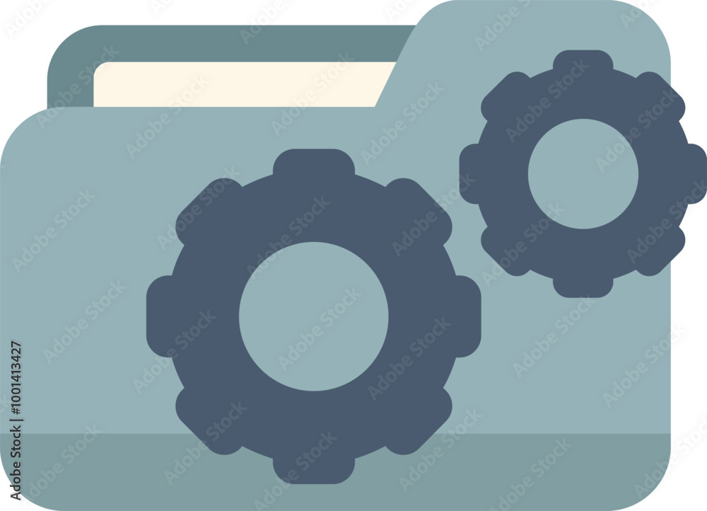 Poster digital folder icon with two gears, symbolizing data processing and file management