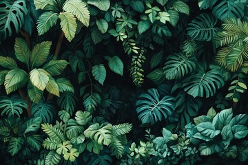 A lush green jungle with many leaves and vines