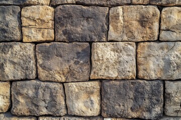 Fototapeta premium stone wall background is made of rough rocks, with a clear texture and a gray color tone