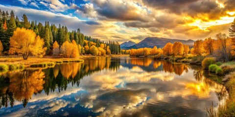 Fototapeta premium Beautiful Shades of Gold Illuminating Nature's Splendor in a Serene and Tranquil Landscape Scene