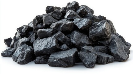 Obraz premium Isolated Pile of Black Coal on Transparent Background for Energy and Industrial Usage