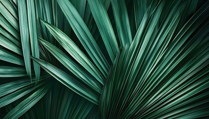 Fototapeta premium Abstract image of palm leaves with vibrant green hues.