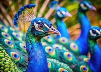 Obraz premium Beautiful peacocks for sale in vibrant colors, showcasing their stunning plumage in a natural setting