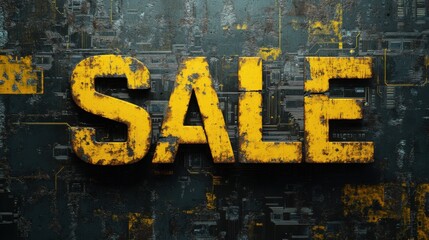 Cyberpunk Sale: Rusty Metal Text on Futuristic Background