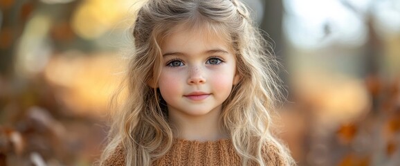 Portrait of a Young Girl with Blonde Hair and Blue Eyes