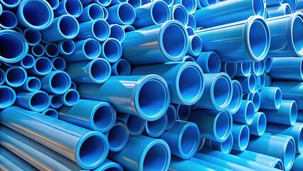 Blue PVC pipes arranged neatly, showcasing durability and versatility in construction and plumbing use