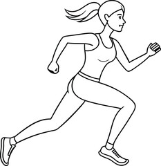 Full length shot of a young woman in sportswear running silhouette, Vector line art icon illustration.