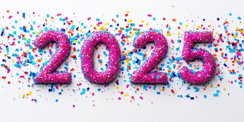 Obraz premium Happy New Year 2025: Pink Glitter Confetti Celebration
