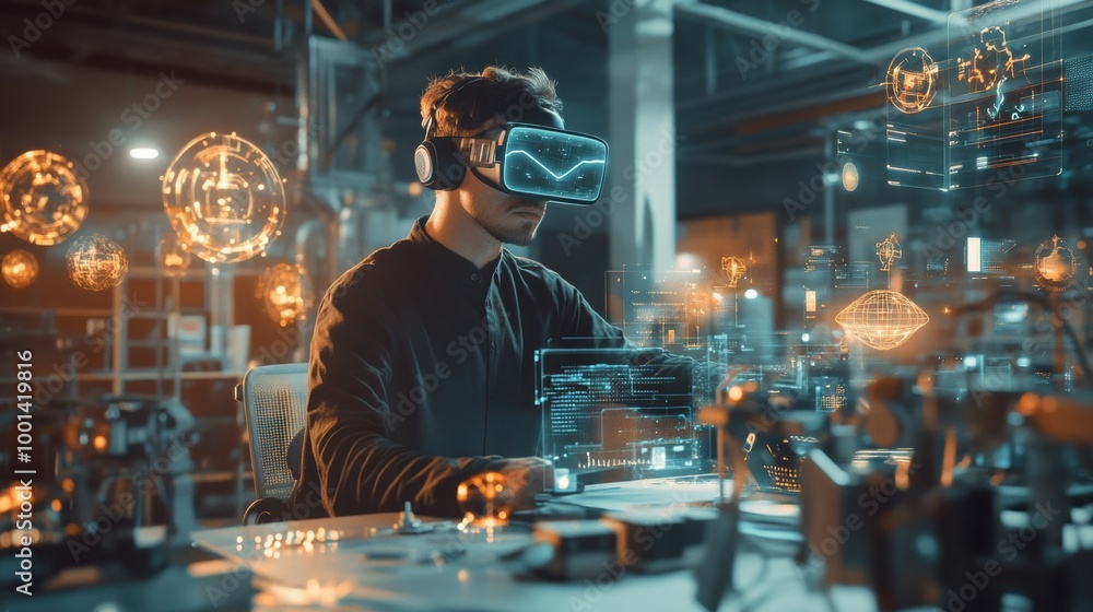 Leinwandbilder a virtual reality designer creates immersive experiences in a modern studio filled with floating 3d 