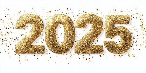 2025 Happy New Year: Gold Glitter and Confetti