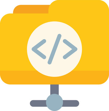 Yellow folder icon with programming code symbol representing shared network folder