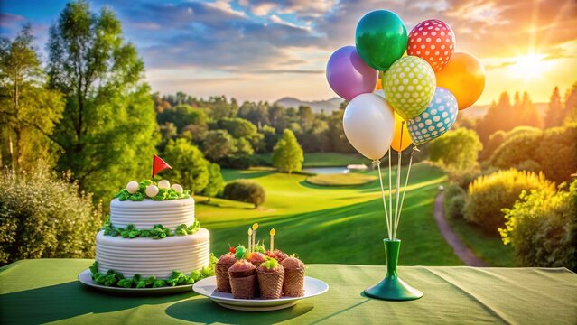 Celebratory Golf Birthday Theme with Balloons, Cake, and Greenery for Enthusiast's Special Day