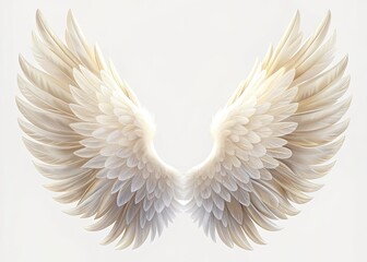 Fototapeta premium Delicate, intricately designed white wings with subtle feather texture and soft, ethereal glow, isolated on a transparent background, perfect for spiritual or inspirational designs.