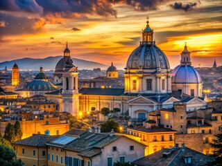 Breathtaking skyline of Rome at sunset showcasing historic architecture and vibrant city lights