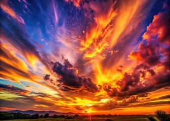 Fototapeta premium Breathtaking Sunset Over a Dramatic Sky with Colorful Clouds Illuminated by the Setting Sun