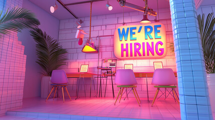 Beautiful Colorful 3D Render of 'We're Hiring' | Vibrant Job Recruitment Banner Design | Creative & Eye-Catching Hiring Announcement Visual